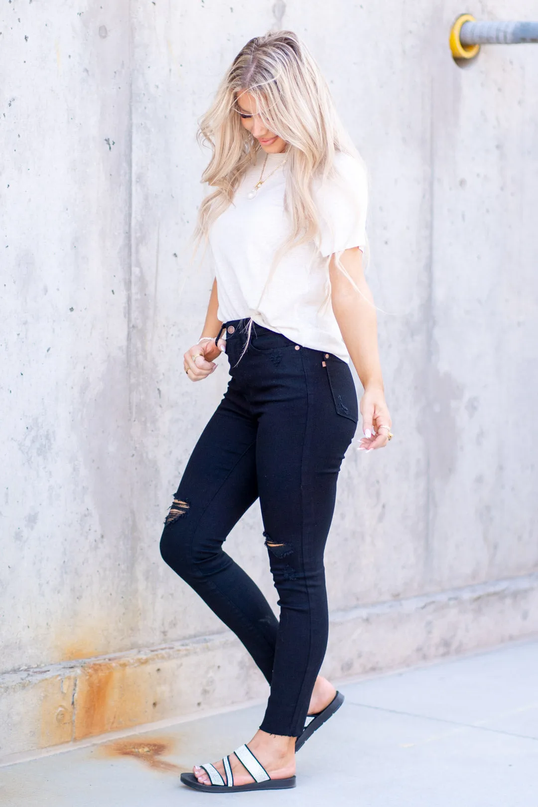 Golden Girl Distressed High Rise Skinny Regular & Plus Sizes
