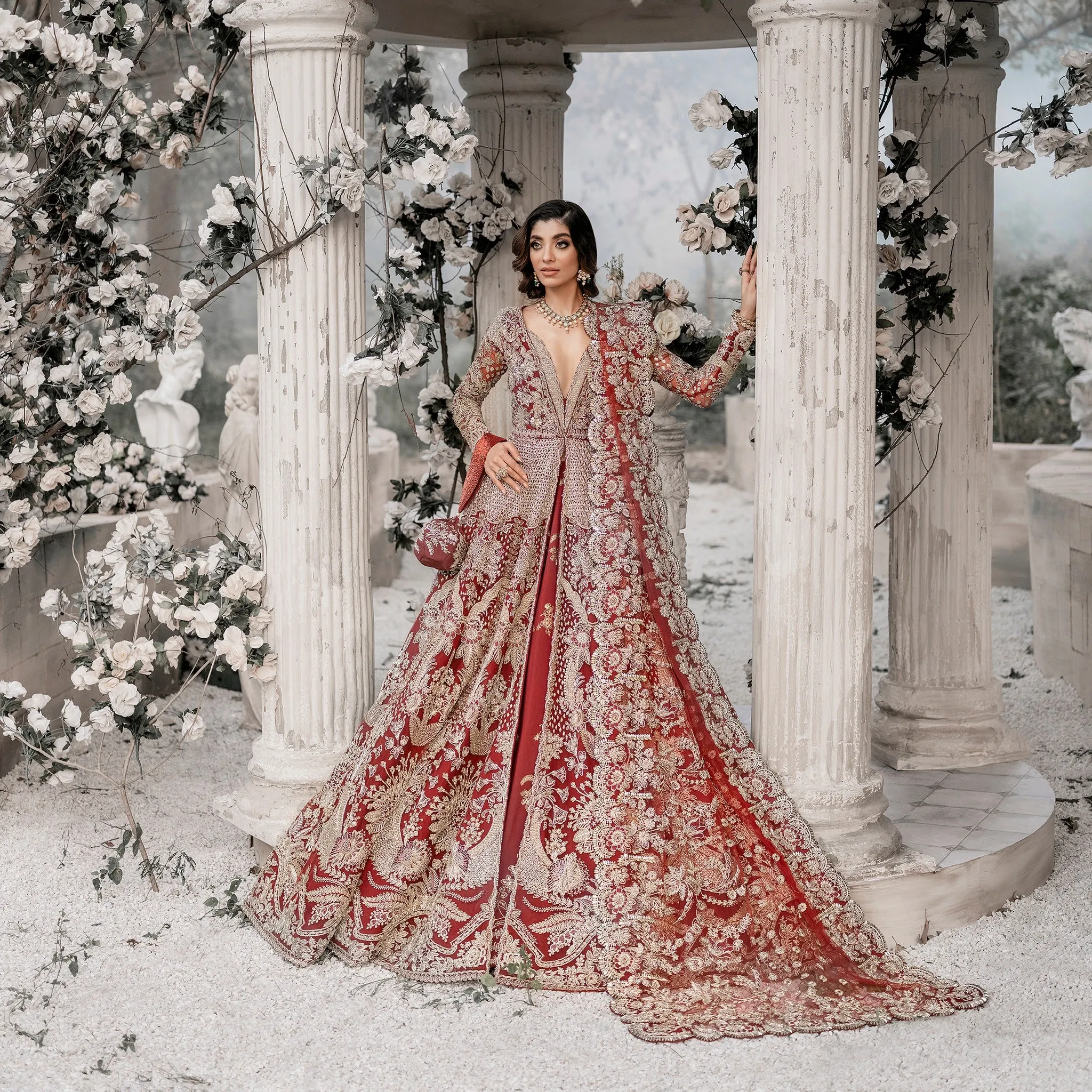 Golden Red Maxi Lehenga for Pakistani Wedding Dresses