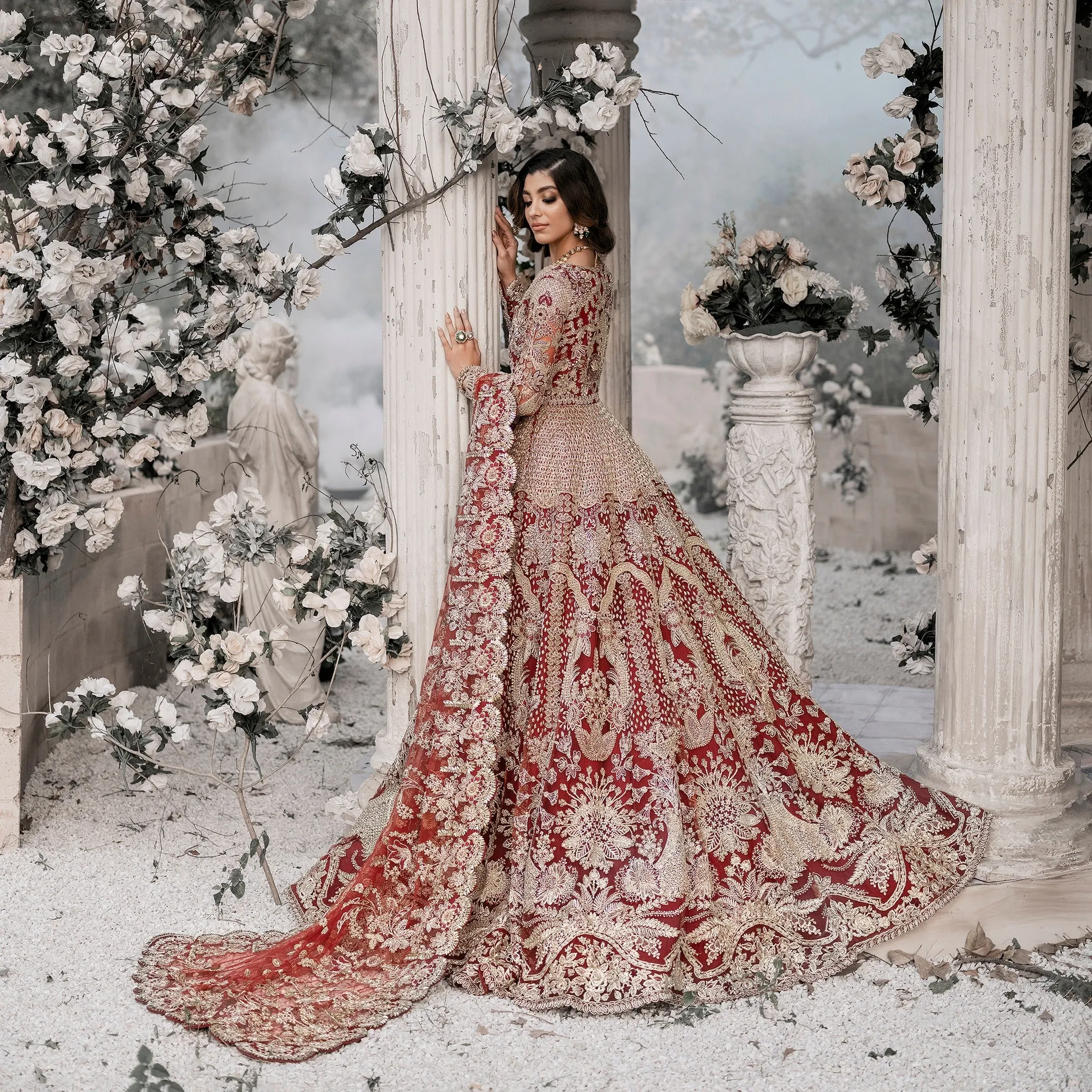 Golden Red Maxi Lehenga for Pakistani Wedding Dresses