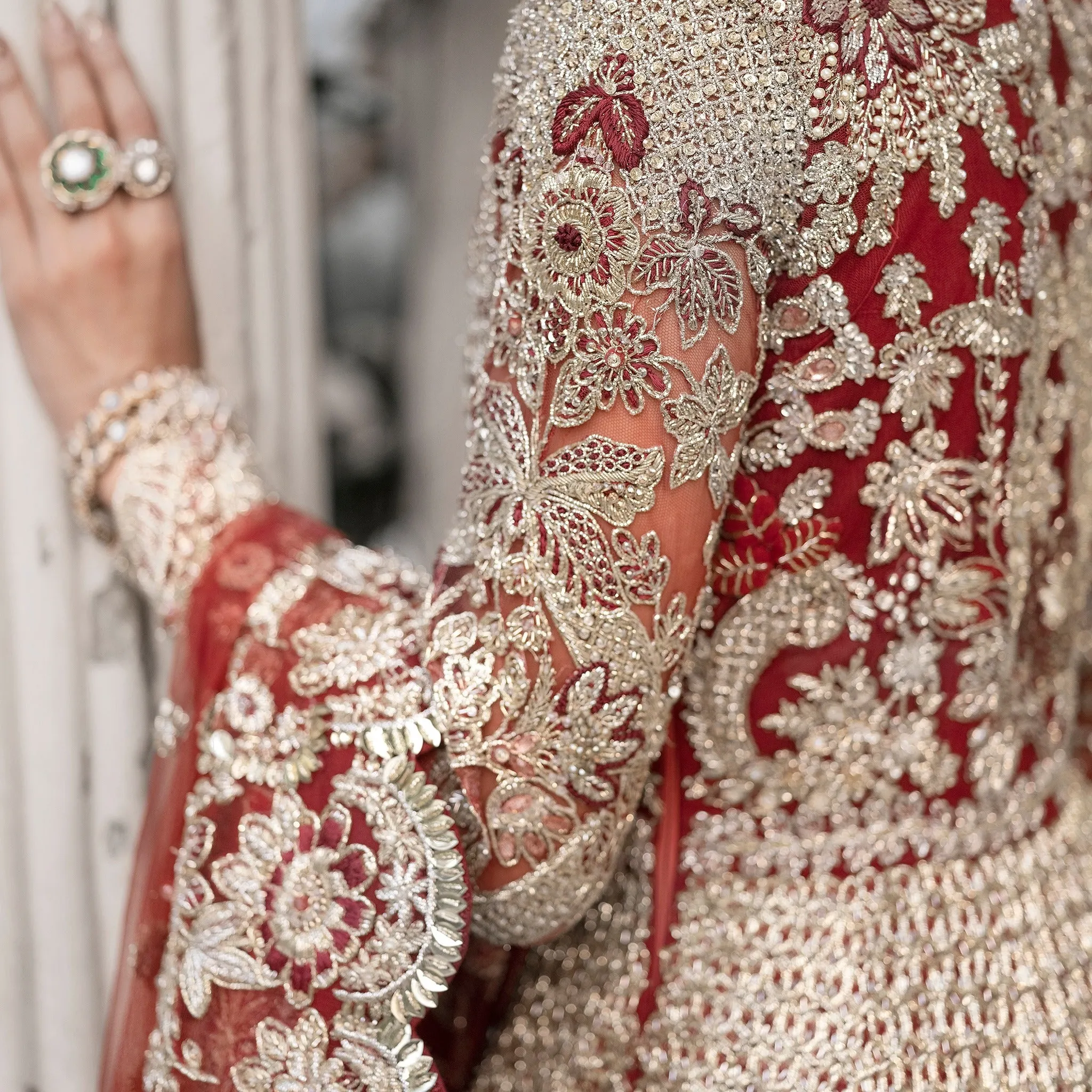 Golden Red Maxi Lehenga for Pakistani Wedding Dresses