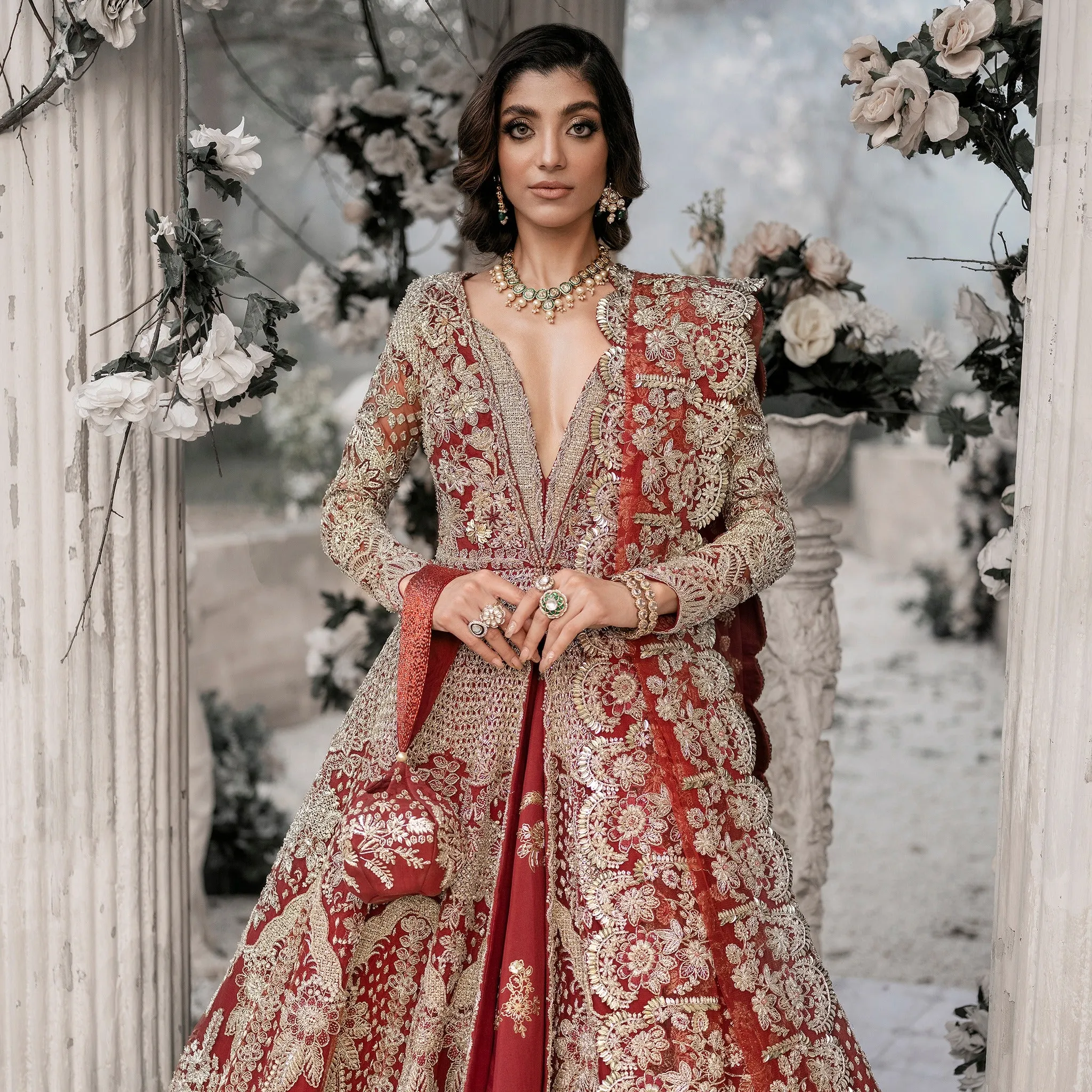 Golden Red Maxi Lehenga for Pakistani Wedding Dresses