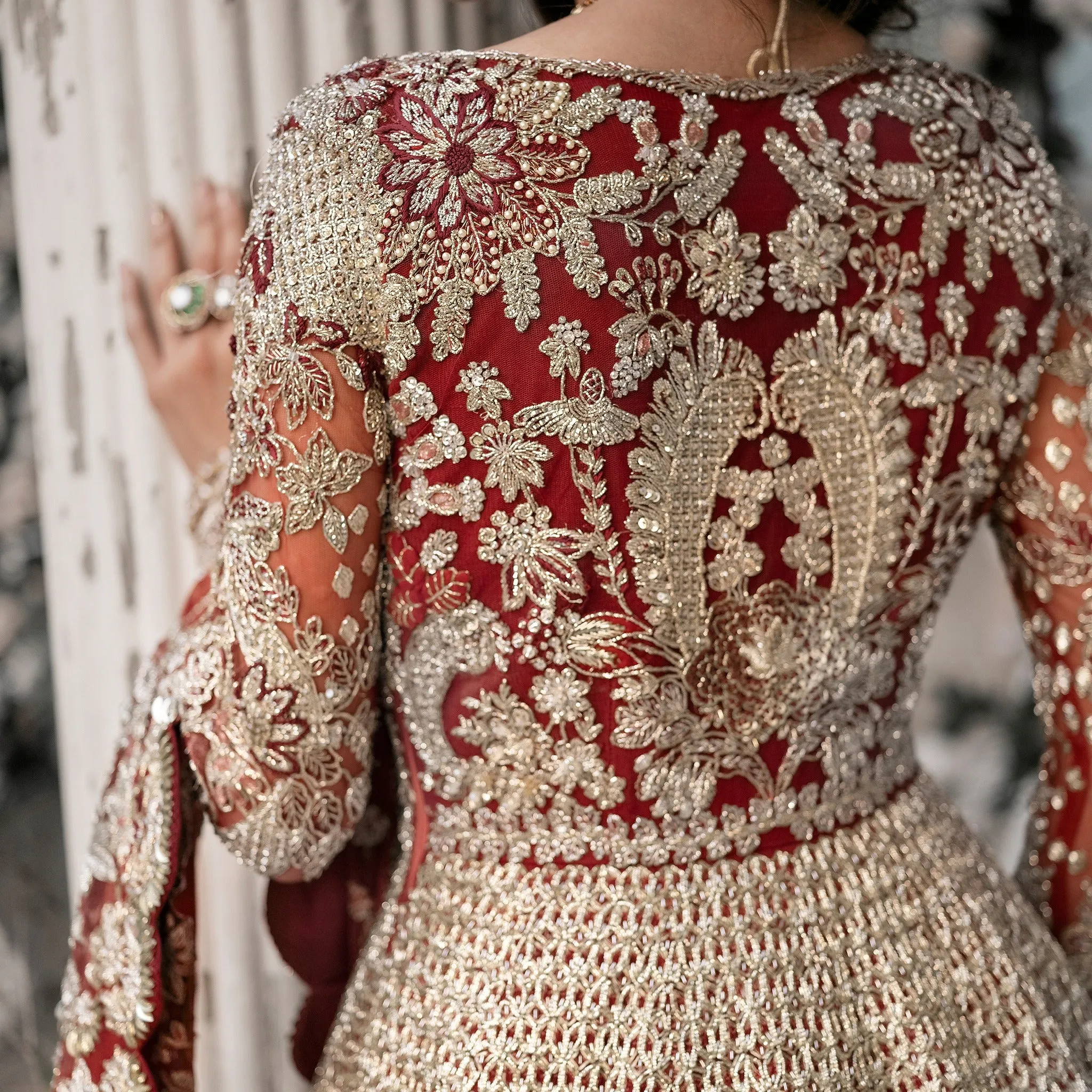 Golden Red Maxi Lehenga for Pakistani Wedding Dresses
