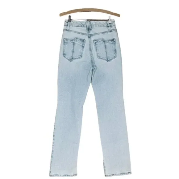 GOOD AMERICAN Good Boy Ripped Straight Leg Wide Release Hem Jeans - Size 0/25