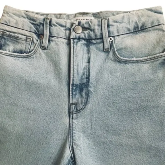 GOOD AMERICAN Good Boy Ripped Straight Leg Wide Release Hem Jeans - Size 0/25