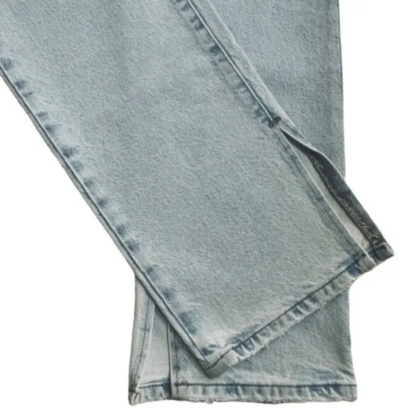 GOOD AMERICAN Good Boy Ripped Straight Leg Wide Release Hem Jeans - Size 0/25