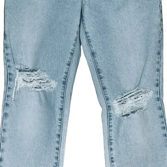 GOOD AMERICAN Good Boy Ripped Straight Leg Wide Release Hem Jeans - Size 0/25