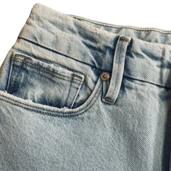 GOOD AMERICAN Good Boy Ripped Straight Leg Wide Release Hem Jeans - Size 0/25