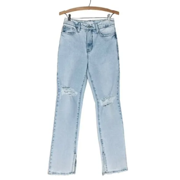 GOOD AMERICAN Good Boy Ripped Straight Leg Wide Release Hem Jeans - Size 0/25
