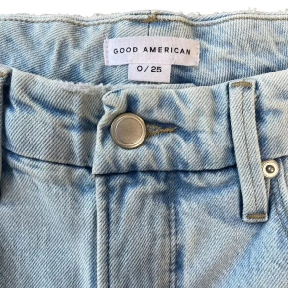 GOOD AMERICAN Good Boy Ripped Straight Leg Wide Release Hem Jeans - Size 0/25