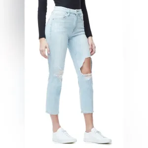 GOOD AMERICAN- Good Cuts Skinny Boyfriend Jeans Light Wash Blown Out Knees