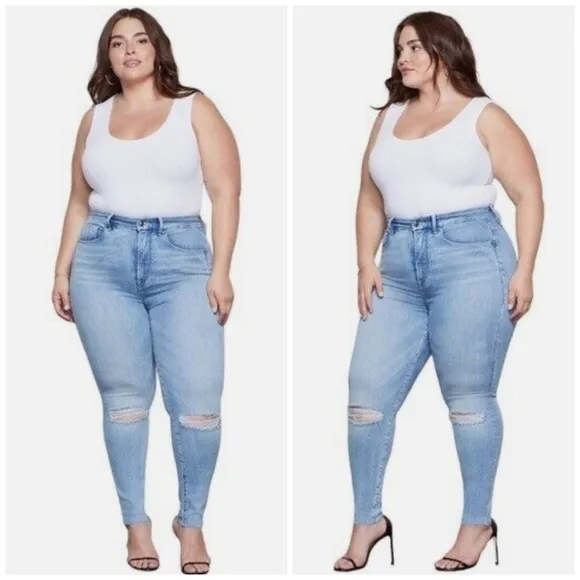 Good American Good Legs Ripped Crop Skinny Jeans in Indigo 148 Plus Size 22
