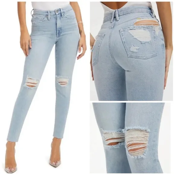 Good American Good Legs Ripped Crop Skinny Jeans in Indigo 148 Plus Size 22