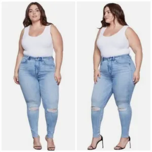 Good American Good Legs Ripped Crop Skinny Jeans in Indigo 148 Plus Size 22