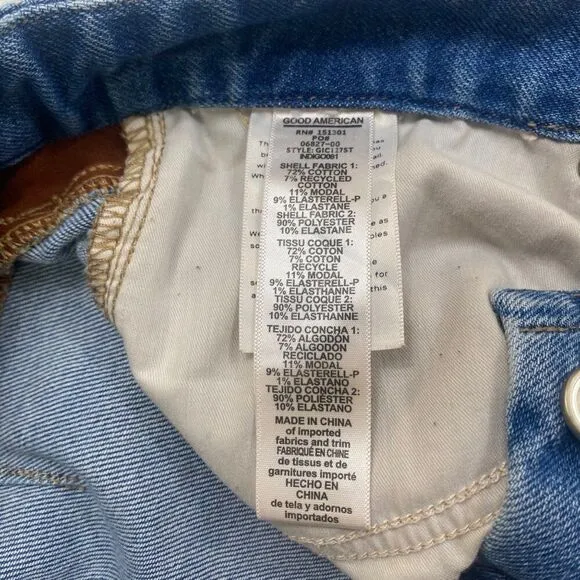 Good American Good Icon Mixed Media Denim and Faux Suede Straight Jeans Sz 10/30
