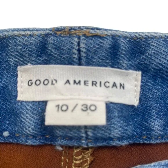 Good American Good Icon Mixed Media Denim and Faux Suede Straight Jeans Sz 10/30