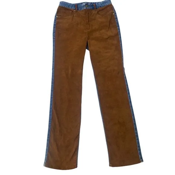 Good American Good Icon Mixed Media Denim and Faux Suede Straight Jeans Sz 10/30