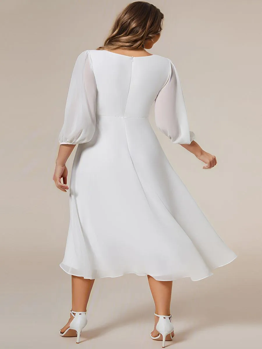 Grande Taille Robe invité de mariage mi-longue manches longues ourlet asymétrique