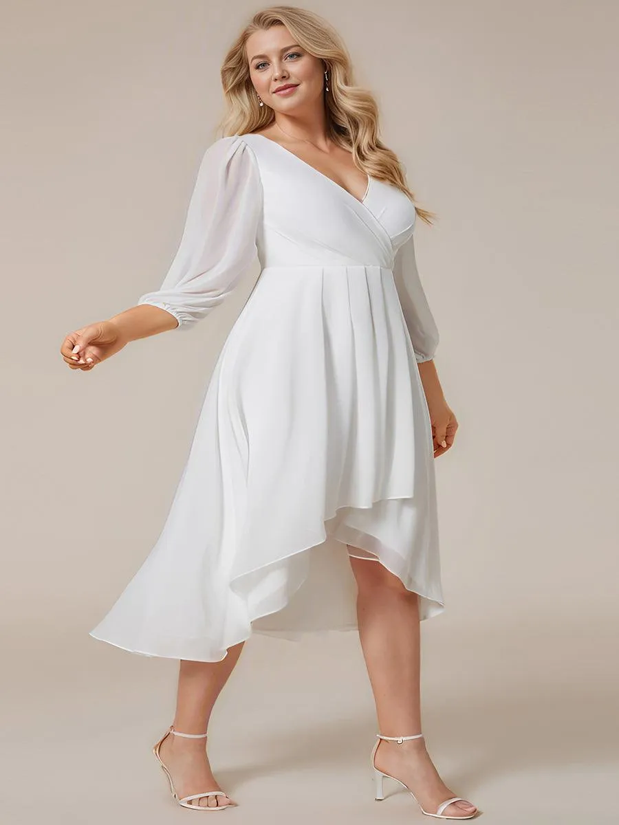 Grande Taille Robe invité de mariage mi-longue manches longues ourlet asymétrique