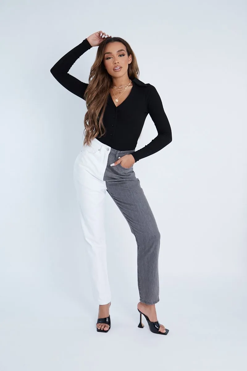 Grey Straight Leg Split Colour Jeans - Jakia