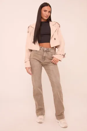 Grey Washed Stretch Mid Waist Straight Leg Denim Jeans - Remy