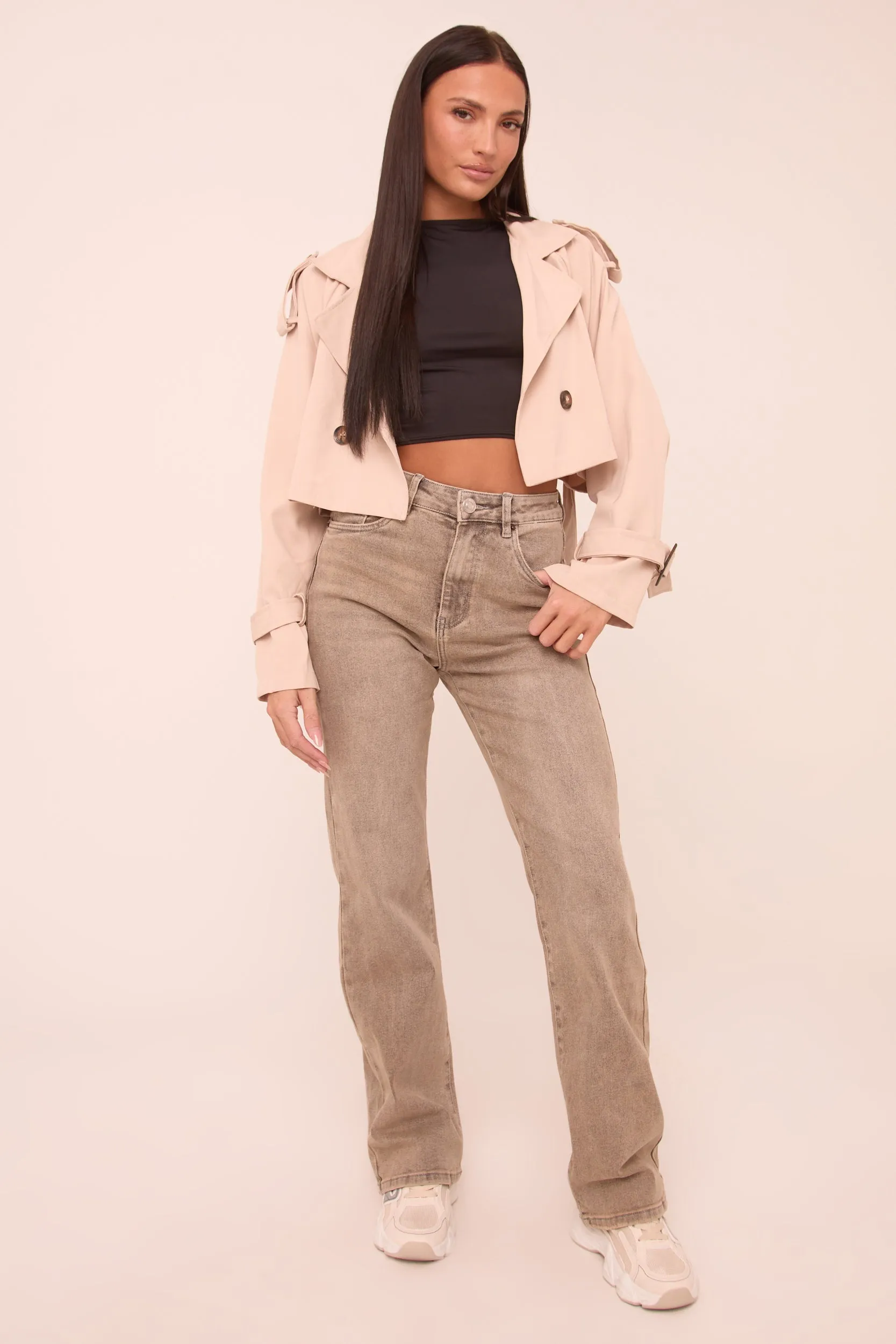 Grey Washed Stretch Mid Waist Straight Leg Denim Jeans - Remy