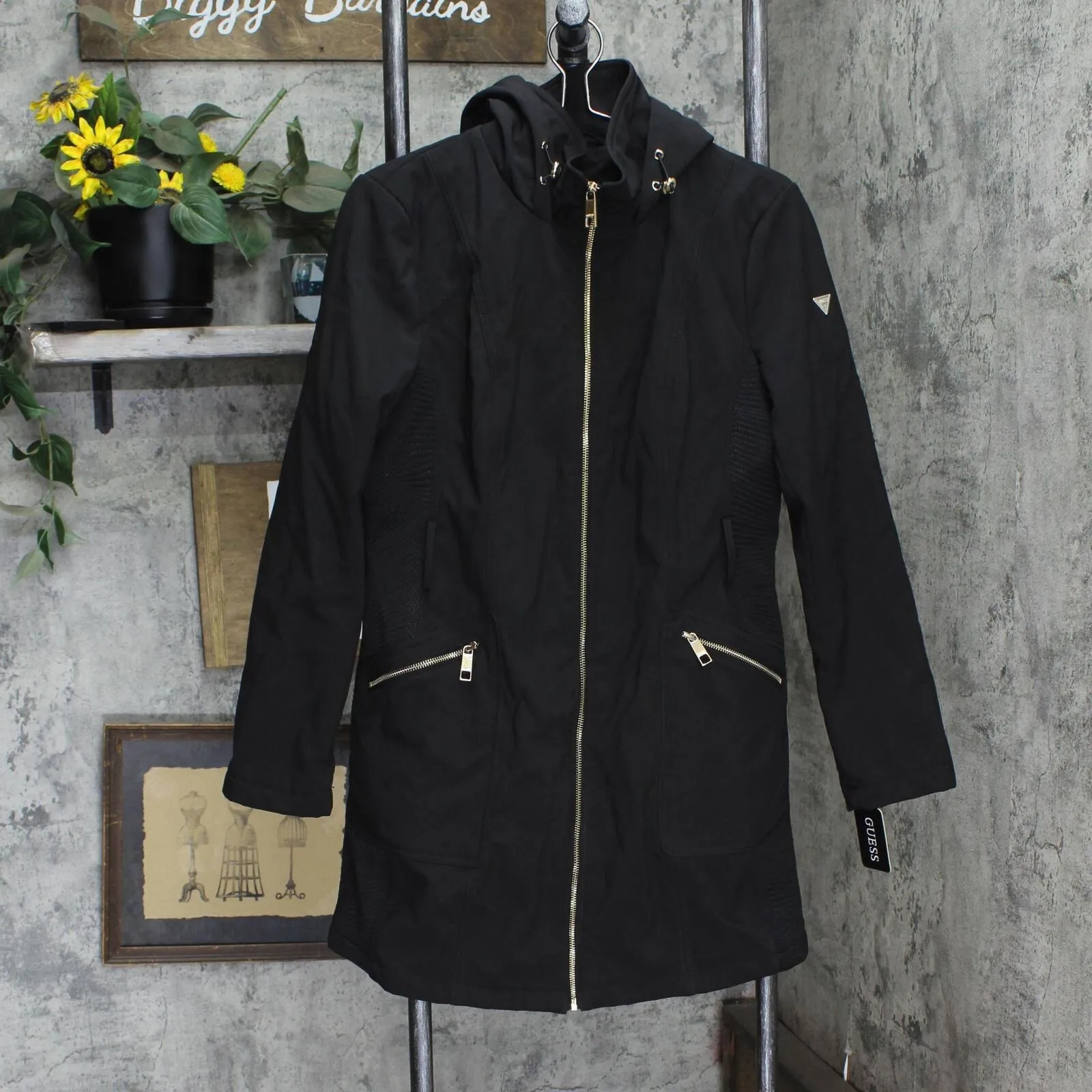 Guess Womens Belted Softshell Jacket with Hood 16710941b64ffa Deep Black L