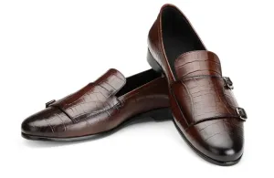 Handmade Brown Double Buckle Penny Loafer for Men