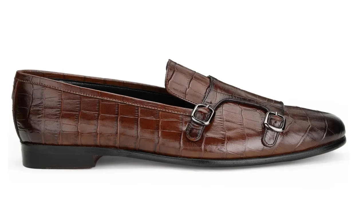 Handmade Brown Double Buckle Penny Loafer for Men