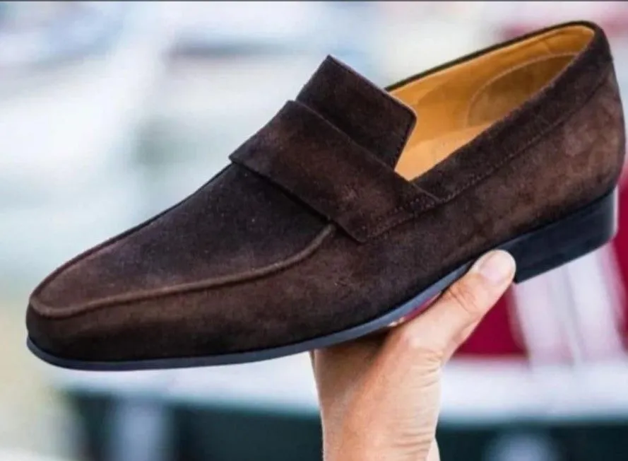 Handmade Brown Suede Loafers for Men