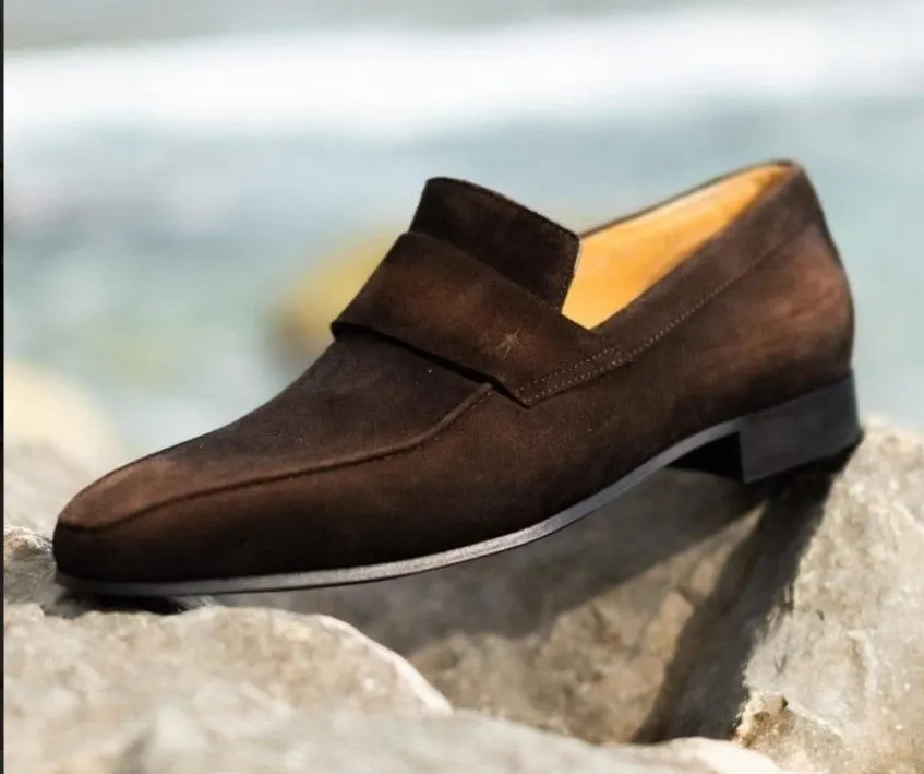 Handmade Brown Suede Loafers for Men