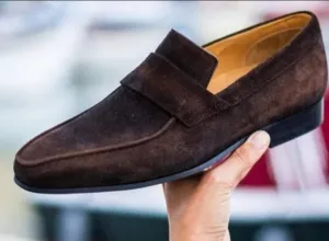 Handmade Brown Suede Loafers for Men