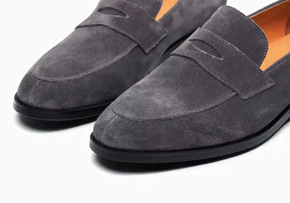 Handmade Cow Leather Suede Penny Loafers
