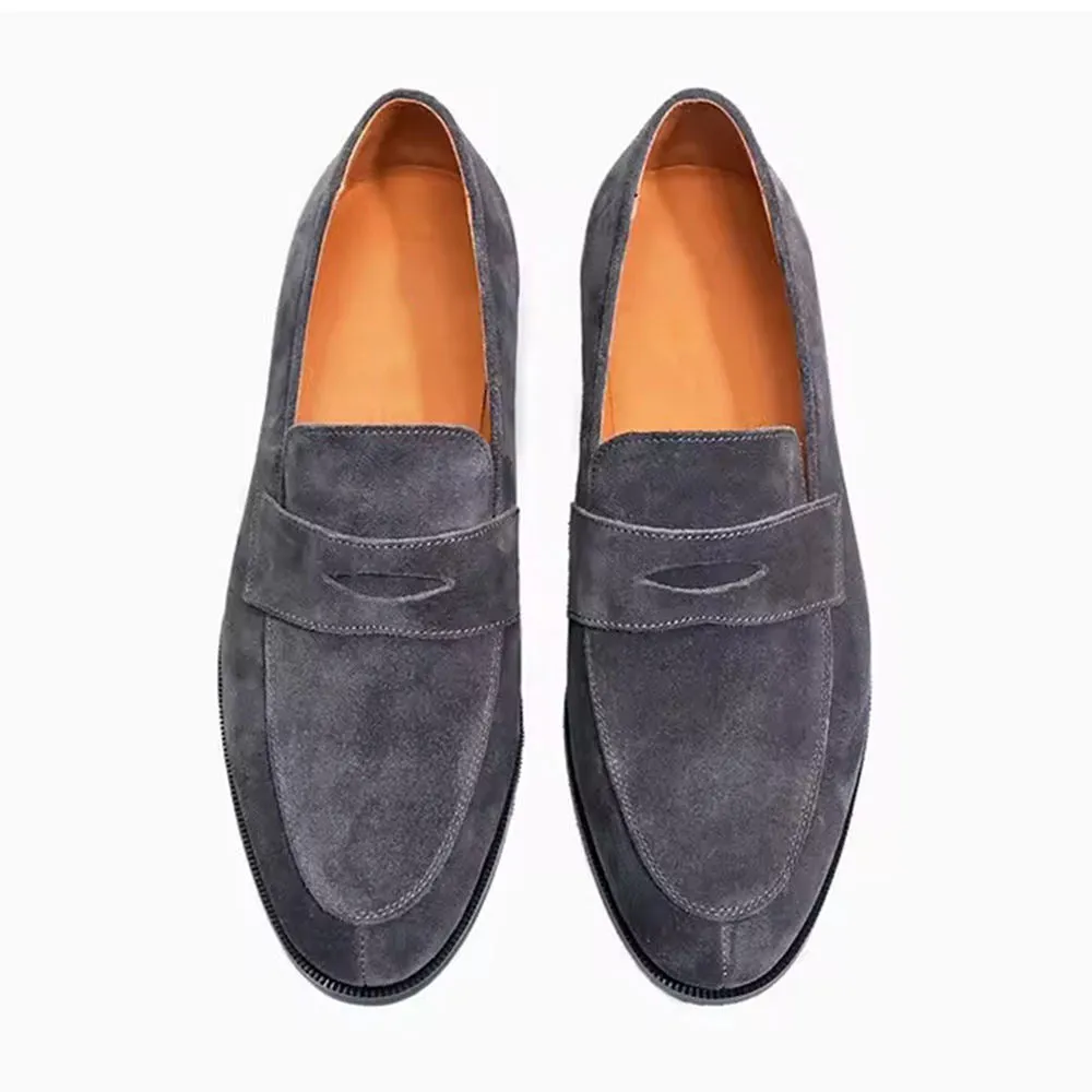 Handmade Cow Leather Suede Penny Loafers