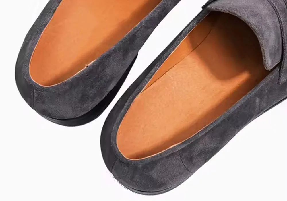 Handmade Cow Leather Suede Penny Loafers