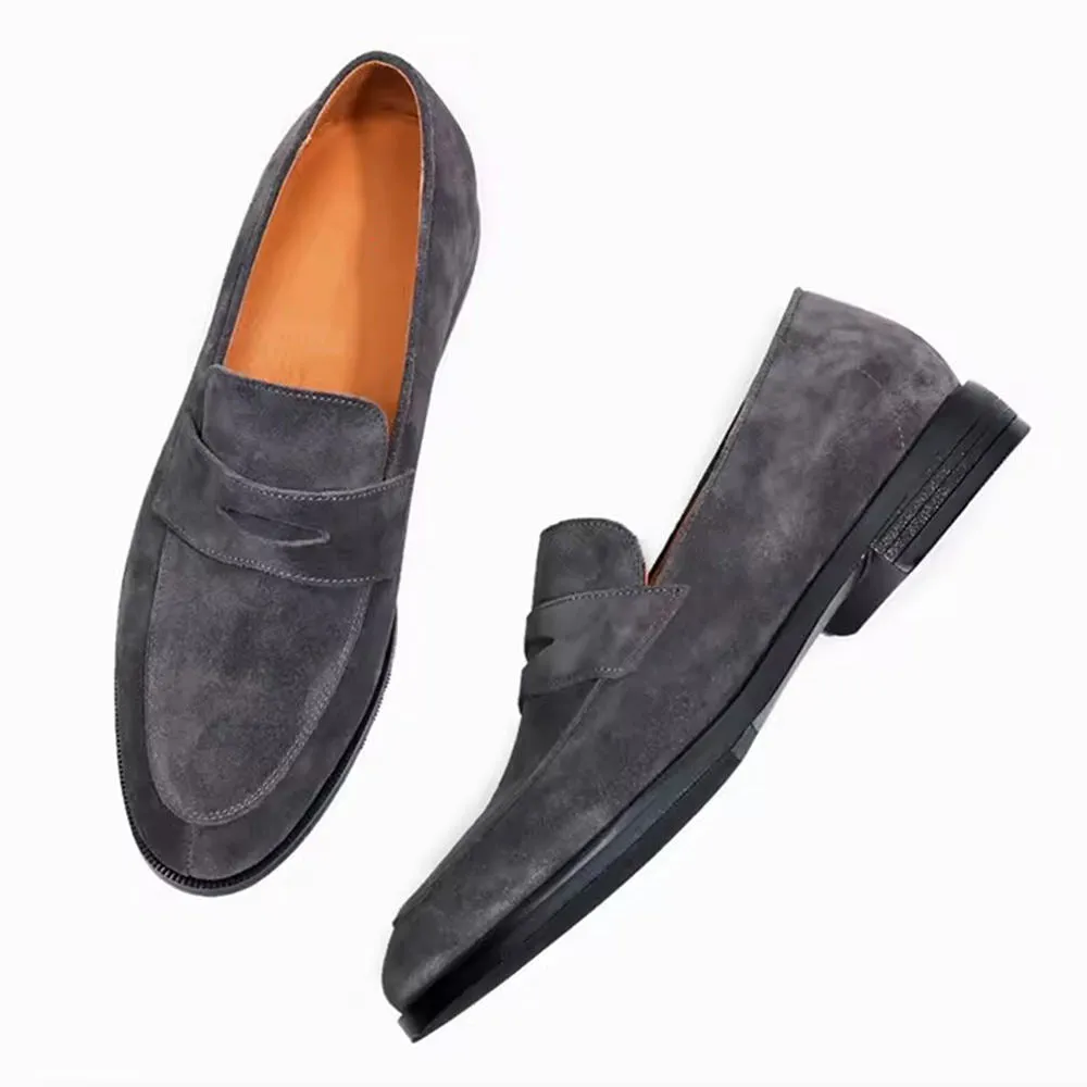 Handmade Cow Leather Suede Penny Loafers