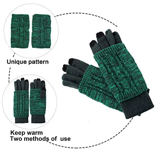 Hat Glove Scarf Set Women, 3 in 1 Beanie Hat and Scarf Winter Set Knit Warm Winter Gift Set for Women Girls (Deep Green)