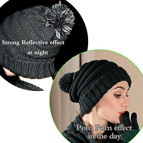 Hat Glove Scarf Set Women, 3 in 1 Beanie Hat and Scarf Winter Set Knit Warm Winter Gift Set for Women Girls (Deep Green)