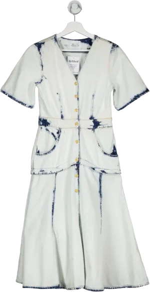 Hayley Menzies Blue Bleached Denim Midi Dress UK S