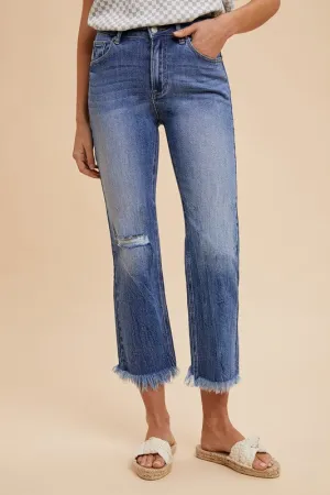 Hazel Blues® |  Annie Wear Distressed Raw Hem Straight Leg Cropped Jeans