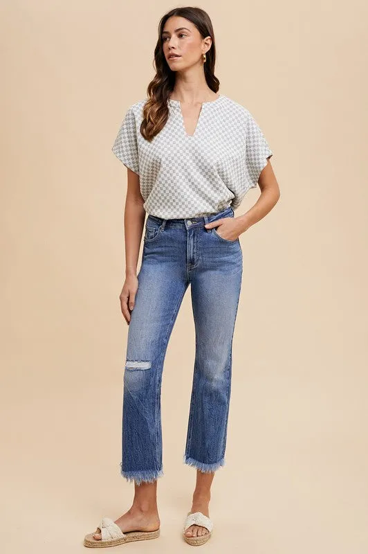 Hazel Blues® |  Annie Wear Distressed Raw Hem Straight Leg Cropped Jeans