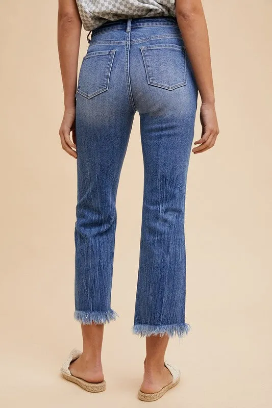 Hazel Blues® |  Annie Wear Distressed Raw Hem Straight Leg Cropped Jeans