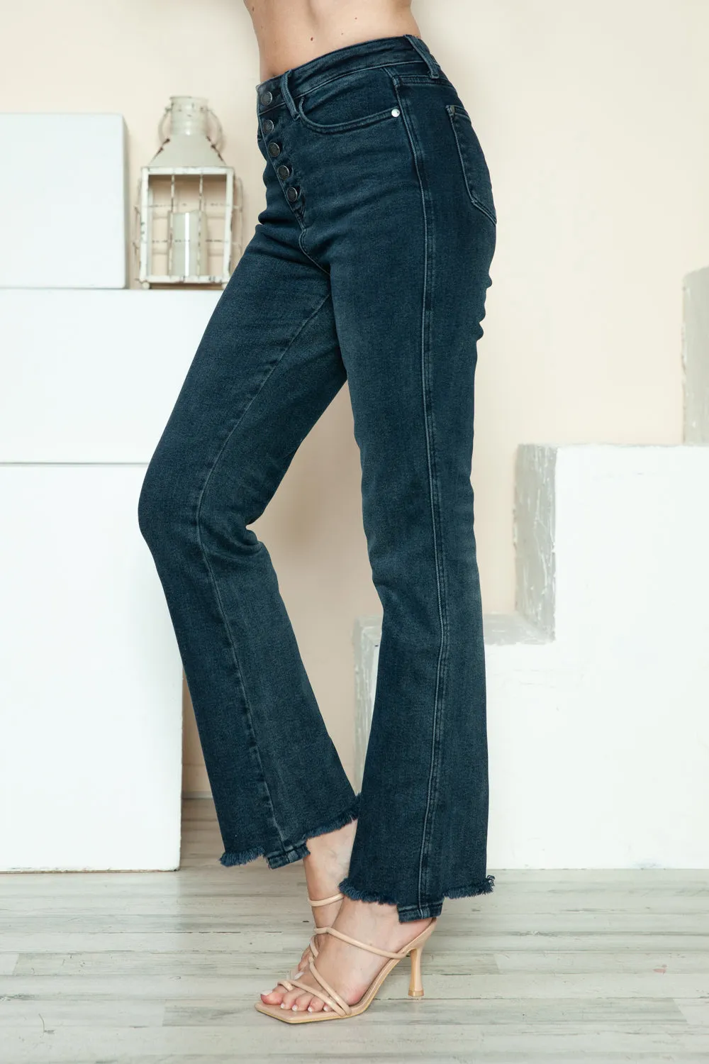 Hazel Blues® |  Judy Blue Button Fly Hem Destroy Straight Jeans