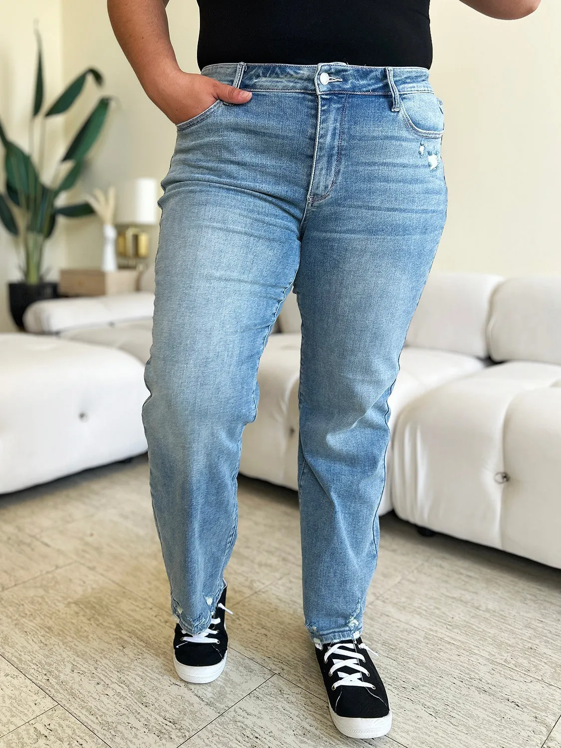Hazel Blues® |  Judy Blue High Waist Distressed Straight Jeans