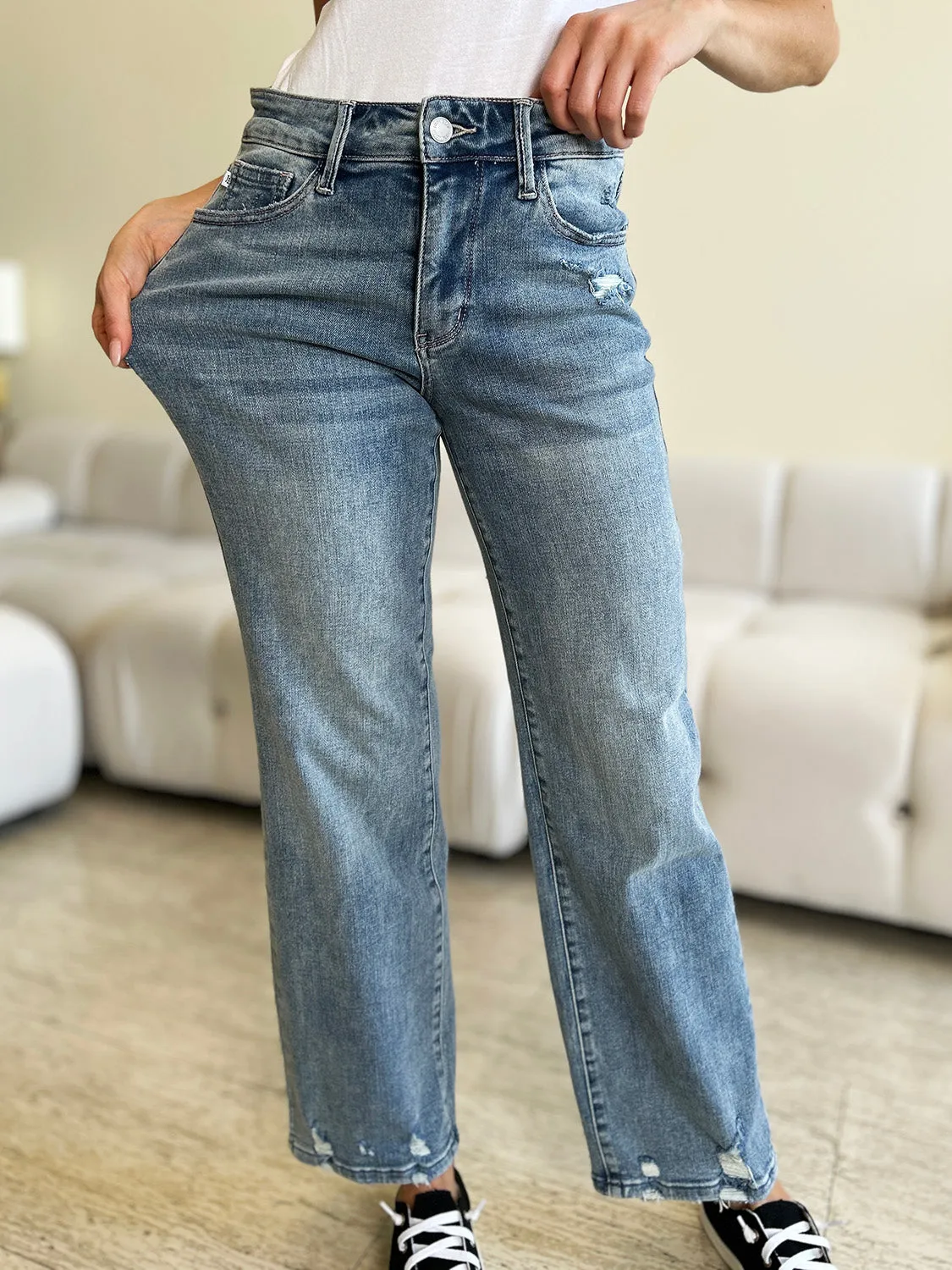 Hazel Blues® |  Judy Blue High Waist Distressed Straight Jeans