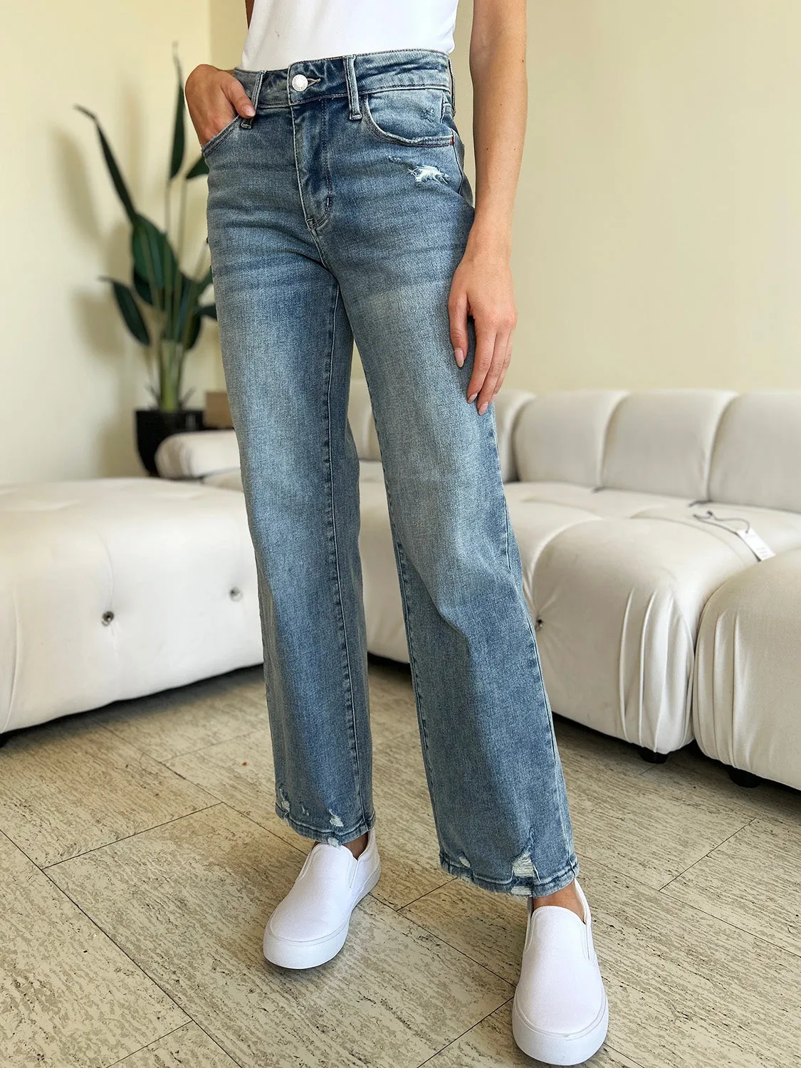 Hazel Blues® |  Judy Blue High Waist Distressed Straight Jeans