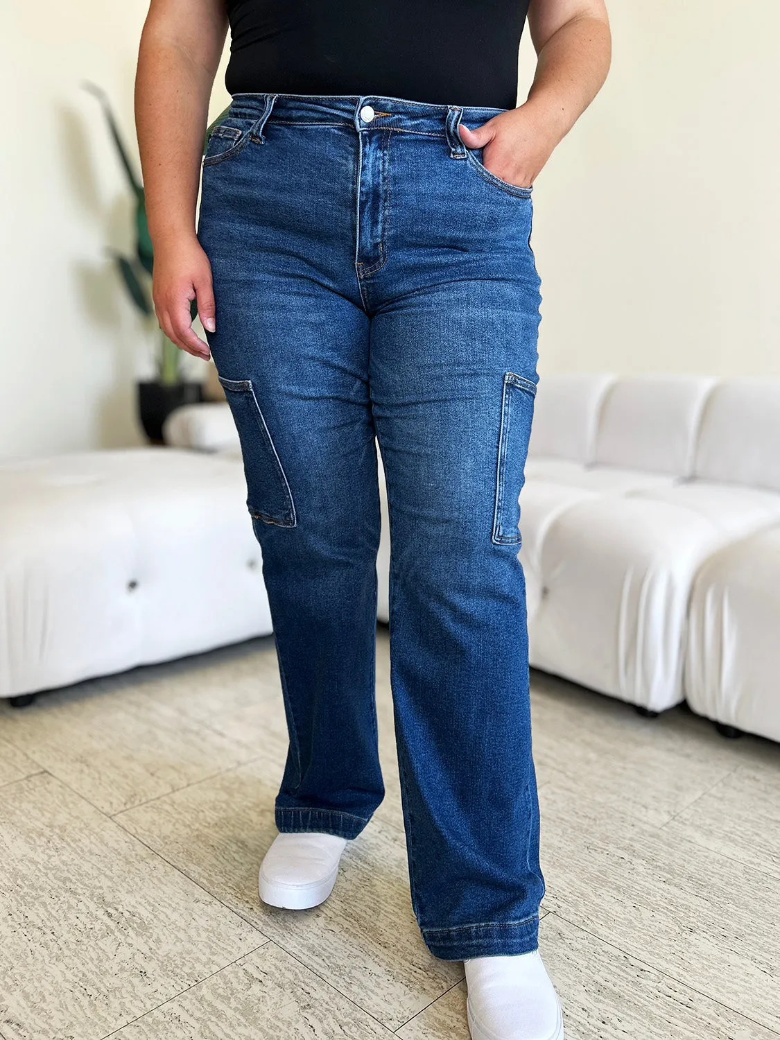 Hazel Blues® |  Judy Blue High Waist Straight Cargo Jeans