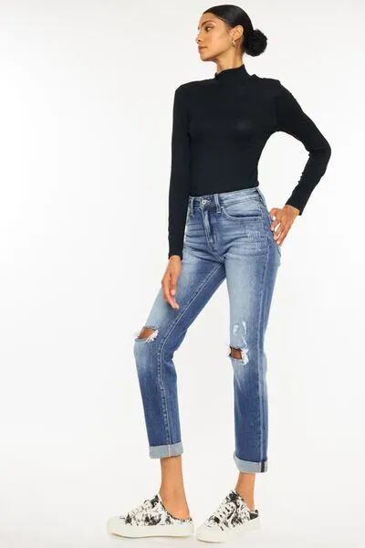 Hazel Blues® |  Kancan High Waist Distressed Hem Detail Cropped Straight Jeans