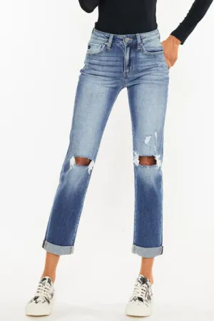 Hazel Blues® |  Kancan High Waist Distressed Hem Detail Cropped Straight Jeans