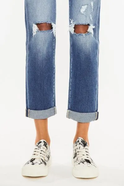 Hazel Blues® |  Kancan High Waist Distressed Hem Detail Cropped Straight Jeans