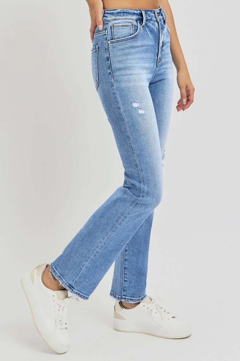 Hazel Blues® |  RISEN Distressed High-Rise Ankle Straight Jeans